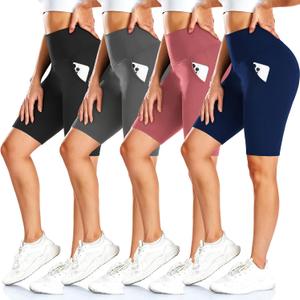 FULLSOFT 4 Pack Biker Shorts for Women with Pockets 8" High Waisted Tummy Control Workout Yoga Running Shorts