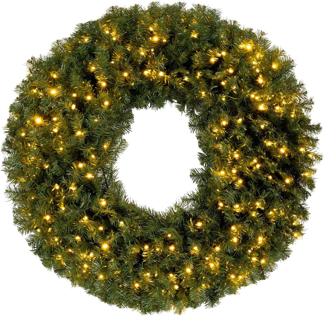 48in. Large Christmas Wreath - Artificial Spruce Wreath with 200 LED Lights and 702 Realistic Branch Tips - Indoor/Outdoor Christmas Decorations for House, Front Porch, Mantel, or Wall by Elf Stor