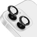 TENOC Camera Lens Protector for iPhone 11 & iPhone 12 & iPhone 12 Mini, 9H Tempered Glass Camera Screen Cover, Black Metal Individual Ring