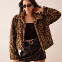 luvamia Women's Leopard Print Faux Fur Jackets Fluffy Furry Winter Coats (M)