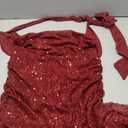 SOLY HUX Women's Sparkly Sequin Strapless Dresses Ruffle Mini Party Dress Cocktail Gowns Pure Burgundy Large