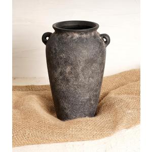 Terracotta Vase 10inch Tall, Farmhouse Distressed Ceramic Pottery, Unique Textured Stoneware Mantel Decoration, Black Boho Vintage Stone Vases for Flowers, Centerpieces, Living Room. (Greek)