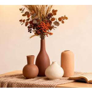 Ceramic Vase Home Decor Small Flowers Vase Set of 4 Living Room Decoration Bookshelf Bedroom Office Kitchen Dining Table Modern Farmhouse