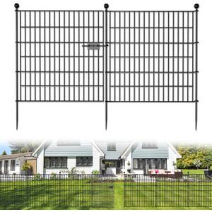 10 Panels No Dig Decorative Outdoor Garden Fence with Gate for Yard, 32 in(H) X 23.6 ft(L) Animal Barrier Fencing Rustproof Metal Wire Panel Border for Dog, Rabbits, and Patio Temporary Ground Stakes (10 Panels-23.6 ft(L) X 32 in(H) with Gate)