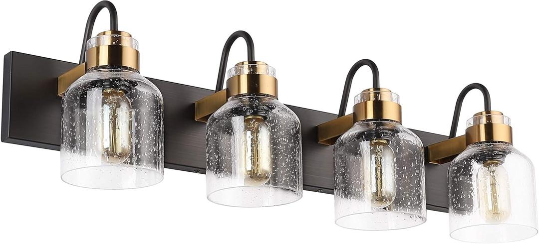 PRESDE Vintage Bathroom Vanity Fixtures Over Mirror Bronze Brushed Black 4-Light vantiy Lighting for Bathroom (Oil Rubbed Bronzewith bubbles)