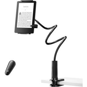 Kindle Holder with Remote Page Turner,Reading Stand for Bed, Desk with Clicker, for Kindle Paperwhite, Oasis, iPad, iPhone and More, Black Page Turner