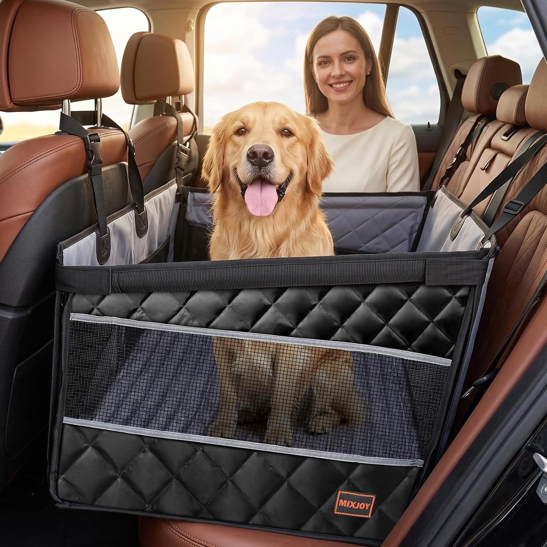 MIXJOY Dog Car Seat for Medium Dogs - with Dog Bed Inside, Back Seat Extender for Pets, Waterproof Pet Carseat for Medium Sized Pet, Hammock for Pet, with Storage Pocket