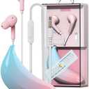 QearFun Earbuds in-Ear Headphones with Microphones,Noise Isolating Gradient Color Wired Earphones with Creative Banana Earphones Storage Case,Gifts for School Girls Boys. (Pink)