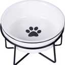 GDCZ Ceramics Raised Cat Small Dog Bowls with Heighten Metal Stand for Pet Food, 15 Ounces (White)