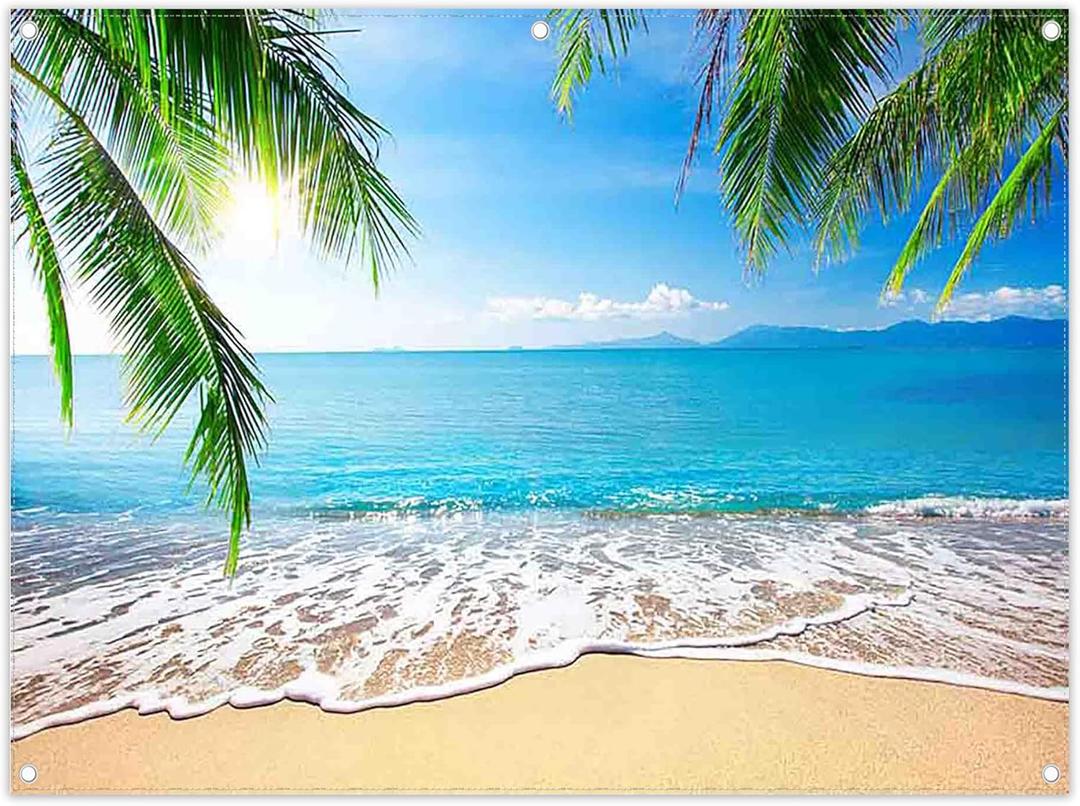 8x6ft Fabric Summer Hawaii Beach Photography Backdrop Tropical Seaside Palm Trees Background Luau Aloha Baby Shower Party Decoration Banner Photo Booth