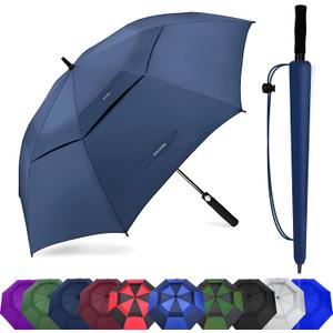 Golf Umbrella Large 62 Inch Inch, Extra Large Oversize Double Canopy Vented Windproof Waterproof Umbrella, Automatic Open Golf Umbrella for Men and Women and Family.