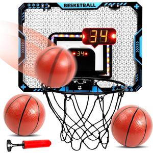 Basketball Hoop Indoor for Kids: Mini Electronic Scoreboard with LED Lighting - Sport Toys for 3+ Kids Family Courtyard - Birthday Gifts for 3 4 5 6 7 8 9 10 11 12 Year Old Boys Girls