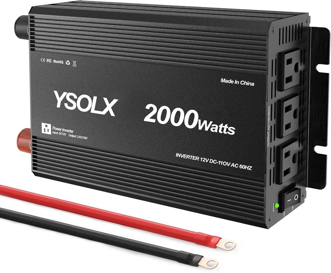 YSOLX 2000W Power Inverter 12V to 110V, DC to AC Inverter with 3 AC Outlets for RV Truck Camping, Home Emergency Use (4000W Peak)