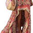 BTFBM Women 2026 Spring Summer Long Skirts Dress Boho Floral Elastic Waist Split Ruffle High Low Beach Maxi Skirt Clothes (Small)