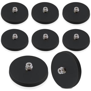8Pcs Rubber Coated Magnets with M4 Threaded Studs and Nuts, 30LBS Bolt on Magnets, Strong Flag Neodymium Magnet Mount Base with Rubber Coating Non-Slip, Anti-Scratch for Light Bar and Add Mirrors (1.6x0.23in M4-8pack)