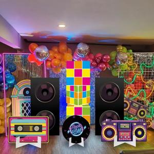 6 Pcs 80s 90s Large Stand Party Decorations Set with Sturdy Bases Big Yard Sign for Themed Party Baby Shower, Photo Booth Props Indoor Outdoor