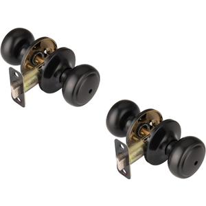 2 Pack Matte Black Door Knobs,Interior Door Knob with Lock,Coastal Style Door knob for Privacy and Bedroom (Bath or Privacy)
