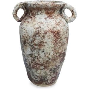 Roro 7-Inch Rustic Brown Handmade Ceramic Vase with Handles, Antique Style, Artisanal Pottery, Indoor and Outdoor Use