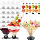 20 Pack Plastic Martini Glasses Disposable 5oz 7oz with 50 Cocktail Sticks Bundle, Disposable Plastic Cocktail Margarita Glasses Cups for Parties Wine Champagne Ice Cream (20, 4.8 oz)