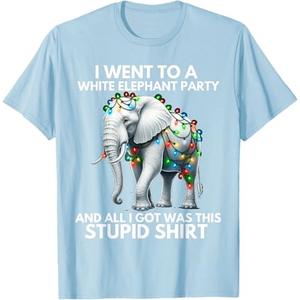 Funny White Elephant Gift Wrapped Elephant Dumb Gift T-Shirt, Size: L
