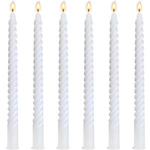 6 Pack 10 Inch White Spiral Taper Candles for Home Decor and Religious Ceremonies, Unscented Dripless Twisted Candlesticks for Weddings Dinner Holiday Decoration Formal Events