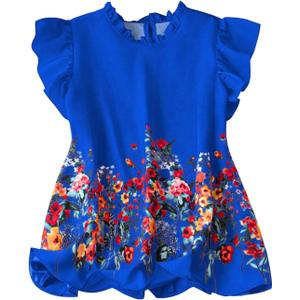 WDIRARA Women's Plus Size Floral Ruffle Cap Sleeve Blouse Frill Mock Neck Top Royal Blue 5X-Large Plus