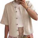 SCUSTY Women's Lightweight Cardigan Short Sleeve Button-Down Summer Cardigan Sweater (Medium, Cream)
