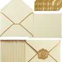 100 Pack A7 Envelopes 5 x 7 Card Envelopes V Flap with Gold Border for Office, Wedding Gift Cards, Invitations, Graduation, Baby Shower, Parties (Cream Color, 5.32 x 7.28 Inches)