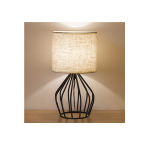 HAITRAL Black Modern Table Lamp - Minimalist Small Bedside Lamp with Hollowed Out Base Linen Fabric Shade, Vintage Nightstand Lamp for Bedroom Living Room Side Table Desk Kids Room