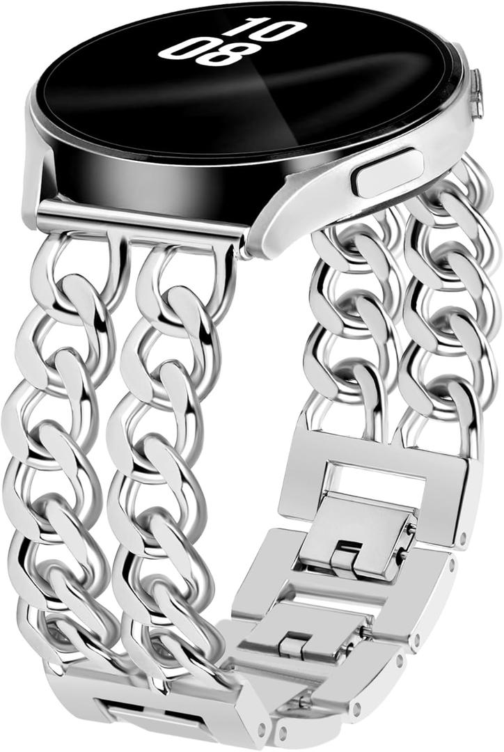 Gold Metal Bracelet Band Women 20mm Adjustable Single Chain Compatible with Samsung Galaxy Watch 7/6/5/4/Active 2/4 Classic/6 Classic/5 Pro/FE 40mm 42mm 43mm 44mm 45mm 46mm 47mm (No Case) (A3 Silver (Only 20mm))