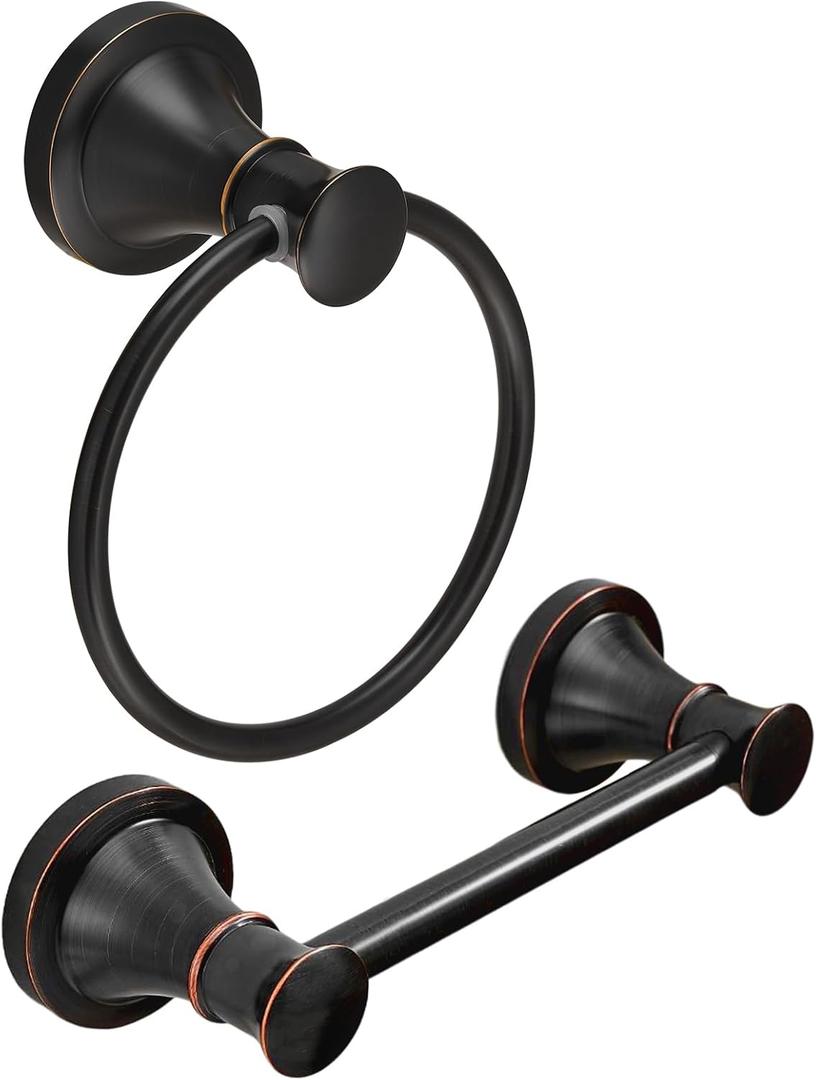 RUMOSE Toilet Paper Holder and Hand Towel Ring Oil Rubbed Bronze Wall Mount Bathroom Hardware Accessories 2 PCS Set Flexible Pivoting Toilet Tissue Roll Holder and Towel Hanger, Stainless Steel RUMOSE Toilet Paper Holder and Hand Towel Ring Oil Rubbed Bronze Wall Mount Bathroom Hardware Accessories 2 PCS Set Flexible Pivoting Toilet Tissue Roll Holder and Towel Hanger, Stainless Steel