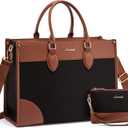 LOVEVOOK Laptop Bag for Women 15.6 lnch,Waterproof Laptops Tote Bags for Womens,Professional Work Bags for Women with Cup Holder,Large Laptop Purse Computer Briefcase Office Teacher Clutch Bag,2 PCS (Black - Chestnut Brown)