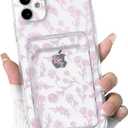 NITITOP Compatible with iPhone 11 Case Clear with Card Holder Cute Flower Floral Leave Pattern for Women Girl Soft TPU Shock-Absorbing Wallet Case Protective Phone Cover - Light Pink