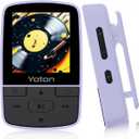 Yoton MP3 Player with Bluetooth 5.2, Expandable to 64GB, Mini Size, HiFi Music, with Sports Clip, Independent Volume Control, FM Radio, Includes Headphones (Purple, TF Card is not Included)