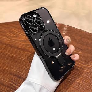 LXK Magnetic Invisible Stand for iPhone 16 Pro Max Case 6.9" Compatible with MagSafe, Military-Grade Protection, with Camera Protector, Clear Scratch-Resistant Back Cover for 16 ProMax,Black Titanium/Clear