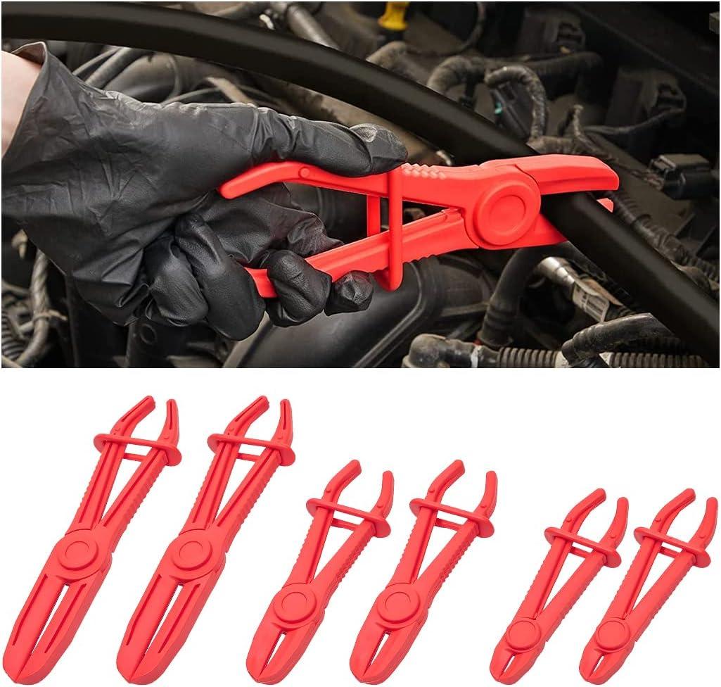 zipelo Hose Clamp Pliers, 6 Pack 3 Size Line Pinch Clamps Set, Plastic Hose Pinching Off Pliers for Automotive Radiator, Brake, Gas, Coolant Hoses and Fuel Lines (Red)