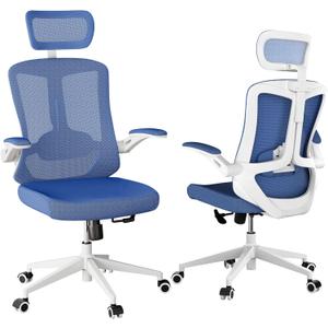 Office Chair,Ergonomic Comfy Home Desk Chair with 350LBS Capacity,High Back Gaming Chair with Wheels,Mesh Computer Chair,Lumbar Support, Adjustable Headrest, Flip-up Armrest (002blue)