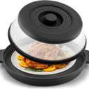 Microwave Splatter Cover for Food with Anti-scald Base Plate,Large Plastic & Silicone Vented Avoid Scalding Collapsible Guard Lid,Kitchen Essential Gadgets for Meal Prep-10.7 Inch (Black)