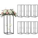 Yerliker 20'' Tall Metal Flower Vase Wedding Centerpieces Flowers Stand with Hanging Glass Tealight Globe Candle Holders, Crystal Garland Strands and Self Adhesive Hook(Black)