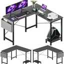 Sweetcrispy L Shaped Computer Desk - Corner Gaming PC Table with CPU Stand Side Bag for Home Office Dorm Sturdy Writing Studying Workstation Modern Simple Reversible, 50-Inch, Inky Black