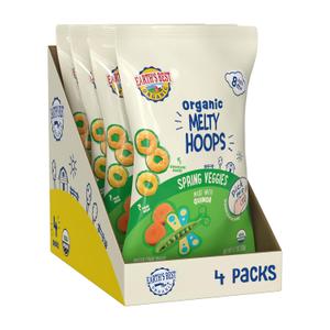 Earth's Best Organic Melty Hoops, Bite-Sized Snacks for Babies 8 Months and Up, Spring Veggie, 0.70 Ounce Bags (Pack of 4)(BB: Jan. 22, 2026)