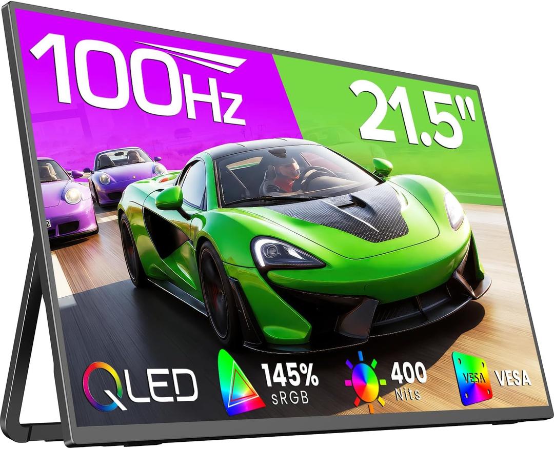 EVICIV Portable Monitor 100Hz 21.5”, 100% DCI-P3 QLED 1ms Gaming Monitor
FreeSync, 400Nits, USB-C & HDMI, VESA & Stand, Large Travel Second Screen for Laptop, Computer, Game Consoles