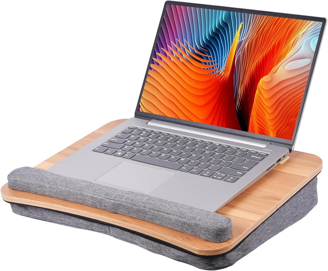Home Office Lap Desk with Wrist Rest Laptop Bed Desk for Notebook, Laptop, Tablet, Lap Stand with Tablet, Phone Holder Fits Up to 14 Inch Laptops(Woodgrain)