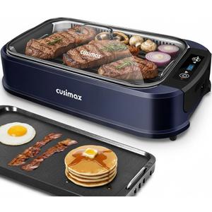 Electric Indoor Grill Griddle, CUSIMAX Smokeless Grill, Portable Korean BBQ with Turbo Smoke Extractor Technology, Non-stick Removable Plate & Griddle Plates