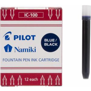PILOT Namiki IC100 Fountain Pen Ink Cartridges, Blue/Black, 12-Pack (69102)
