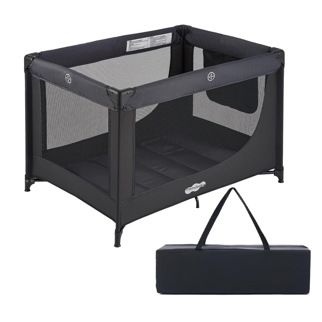 Pamo Babe Pack and Play Portable Baby Crib Foldable Playard Leightweight Travel Playpen for Tooddlers and Infant Black