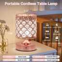 TOBUSA Crystal Rechargeable Cordless Table Lamps Set of 2, Wireless Lamps with 3 Color Temps & Stepless Dimming, Portable 6000mAh Battery Operated Lamps, Rose Gold Small Desk Lamps for Bedroom Bar