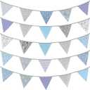G2PLUS 39Ft Triangle Bunting Banner, 42pcs Cotton Pennant Banner, Grey Blue Reusable Floral Triangle Flags Party Decoration for Birthday, Wedding, Baby Shower, Room Decor