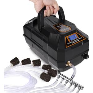 hygger Rechargeable Aquarium Pond Air Pump, Powerful Quiet Commercial Tank Air Pump with Hose Air Stone Check Valve Adjustable Flow Diverter Valve for Fishing Yacht/Power Outages/Hydroponic (301GPH(19L/Min))