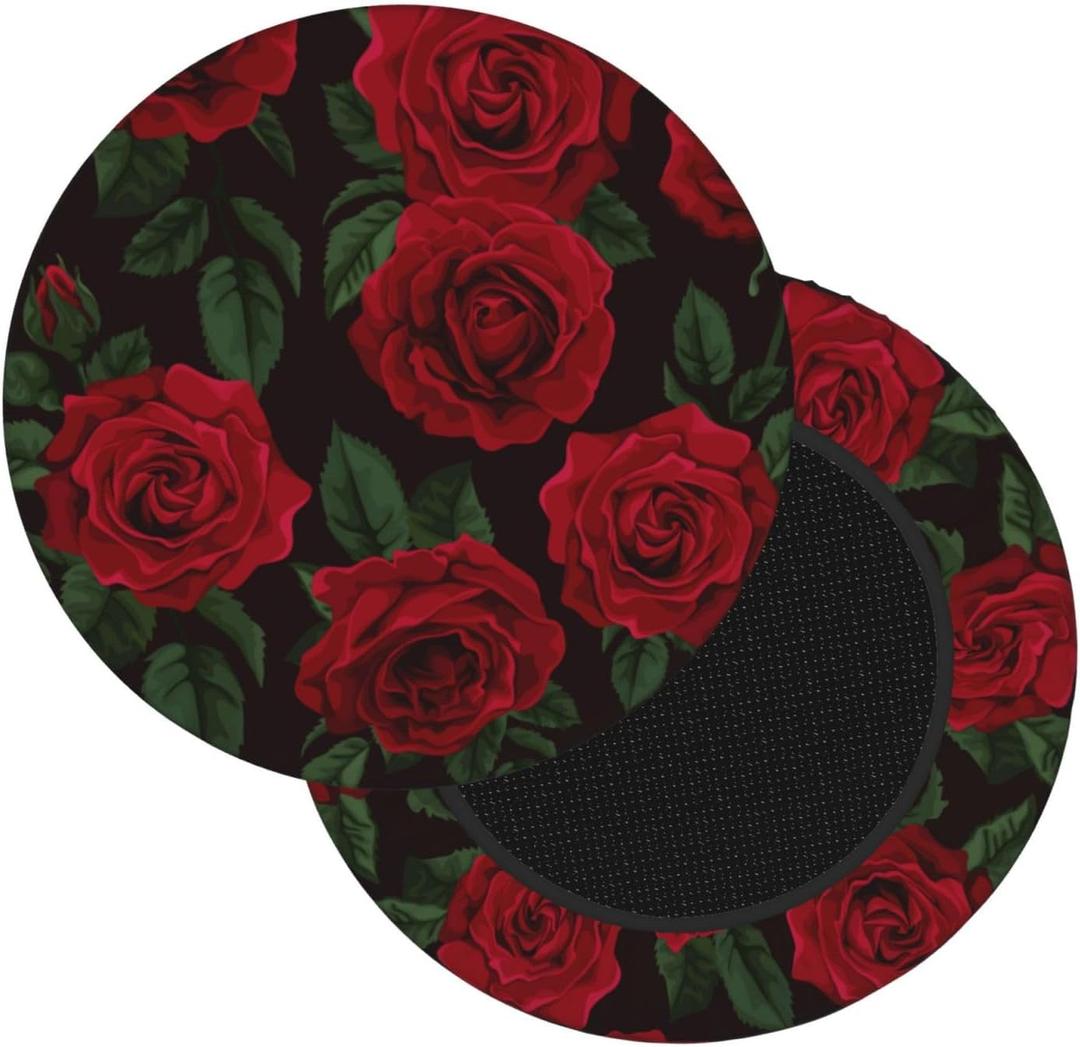 Red Rose Round Bar Stool Cover 13 Inch, Soft Breathable Velvet Chair Seat Cushion Slipcover for Cafe Restaurant Hotel Bar